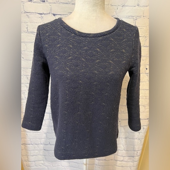 Ann Taylor Loft navy and gold quilted top size XS Cotton Blend - Picture 1 of 6